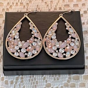 Park Lane "EVERAFTER" Statement Teardrop Earrings Champagne/Golden/Pink Crystals